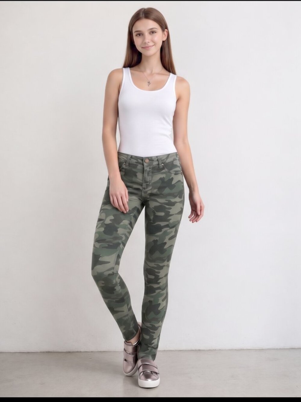 Jordache Women's Mid Rise Skinny Camo Jeans - Size 12